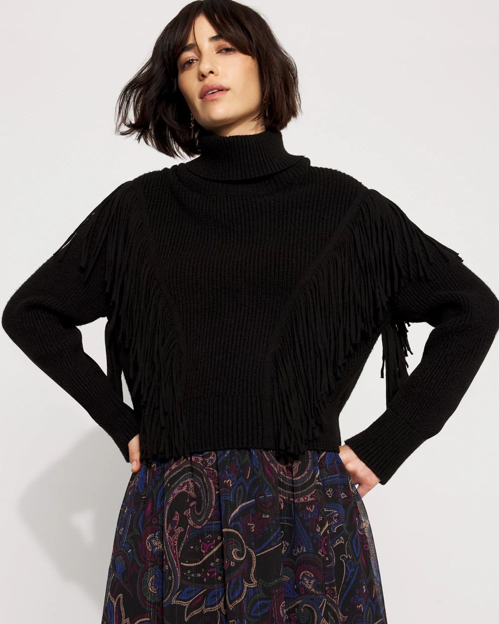 Fringe Turtleneck Sweater | White House Black Market